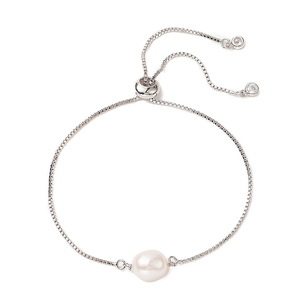Oval Natural Pearl Beaded Slider Bracelet