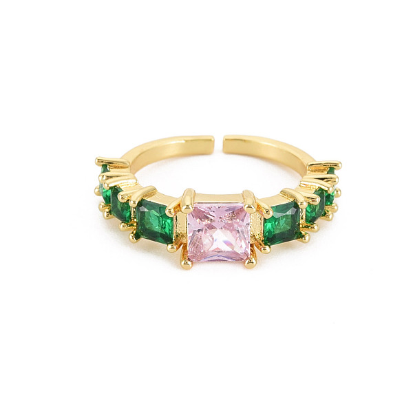 

PandaHall Glass Rectangle Open Cuff Ring, Real 18K Gold Plated Brass Jewelry for Women, Cadmium Free & Lead Free, Colorful, US Size 6 3/4..., Pink