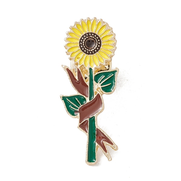 PandaHall Sunflower Enamel Pin, Gold Plated Alloy Badge for Backpack Clohtes, Yellow, 40x16x2mm Alloy+Enamel Flower Yellow