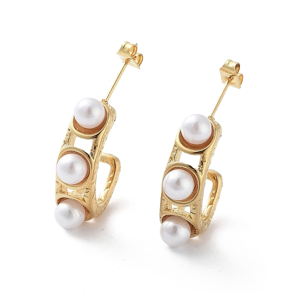 

PandaHall Vacuum Plating 304 Stainless Steel Stud Earrings, Half Hoop Earrings with Plastic Pearl, Golden, 21.5x7mm 304 Stainless Steel