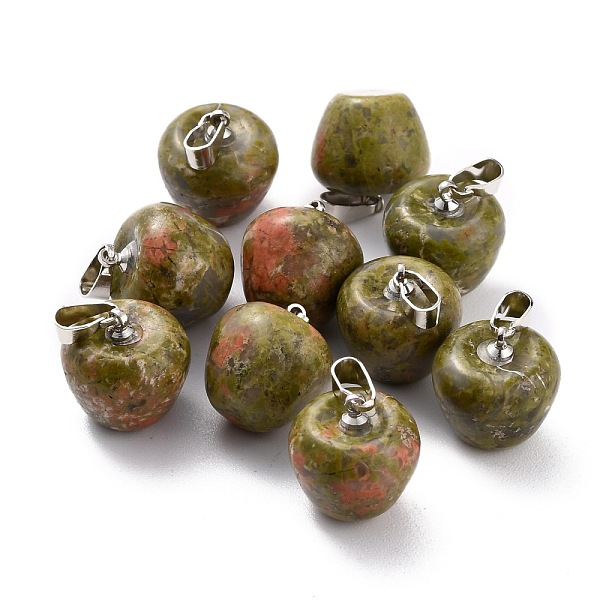 

PandaHall Natural Unakite Pendants, with Platinum Brass Loops, Apple, 14~15x14x14mm, Hole: 6x3mm Unakite Fruit