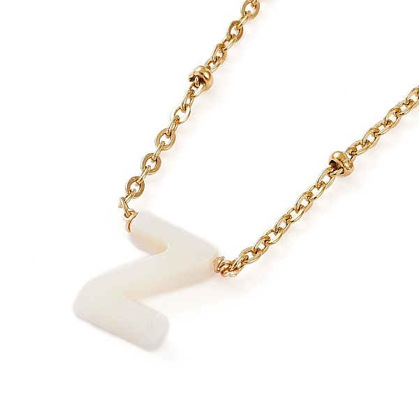 

PandaHall (Jewelry Parties Factory Sale)Natural Shell Initial Pendant Necklaces, with Golden Plated 304 Stainless Steel Satellite Chains..., White