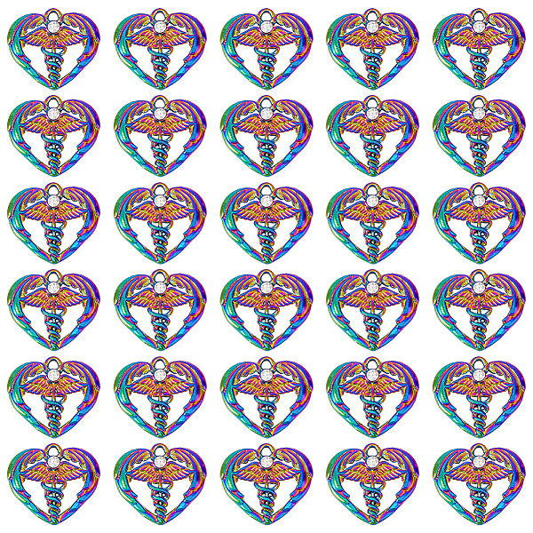 

PandaHall DICOSMETIC 30Pcs Heart Charms Heart Caduceus Charms Hollow Medical Nurse Charms Rainbow Color Fairy with Rhinestone Charms Love...