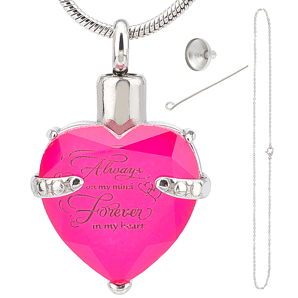 

PandaHall CREATCABIN October Glass Urn Pendant Necklace DIY Making Kit, Including 1Pc Heart Glass Urn Pendant with Always On My Mind Forever..., Pink