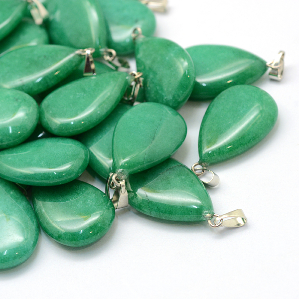 

PandaHall Teardrop Dyed Natural Malaysia Jade Pendants, with Platinum Tone Brass Findings, 25~29x16~17x5~6mm, Hole: 2x7mm Malaysia Jade...