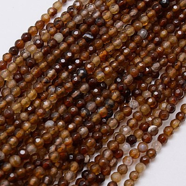 

PandaHall Natural Agate Beads Strands, Faceted, Dyed, Round, Coffee, 4mm, Hole: 0.5mm, about 91~93pcs/strand, 15 inch Natural Agate Round..., Brown