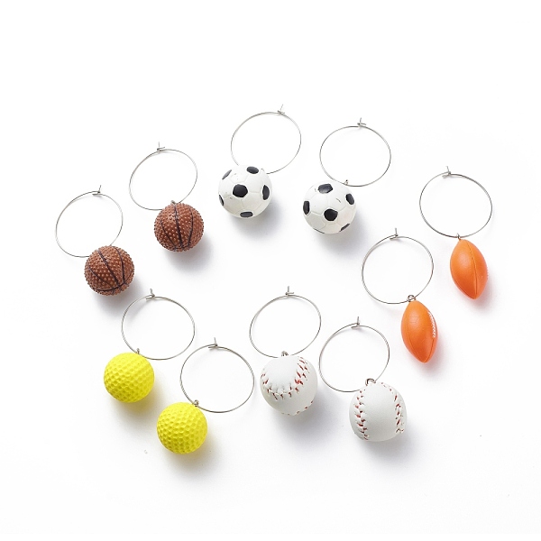 

PandaHall Sport Ball Theme Resin Dangle Big Hoop Earrings, 316 Surgical Stainless Steel Jewelry for Women, Mixed Color, 55~62mm, Pin: 0.6mm..., Multicolor