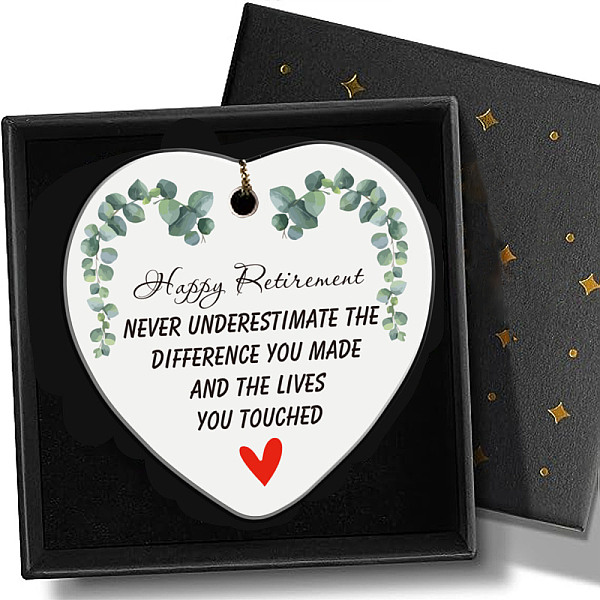 

PandaHall Printed Porcelain Hanging Ornaments, with Rope and Box, Heart, Leaf, 72x76x3mm Porcelain Leaf