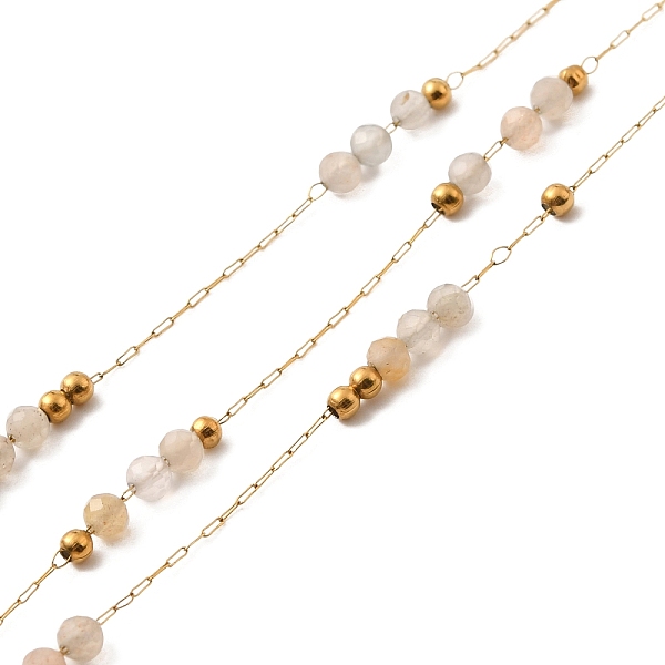 

PandaHall Ion Plating(IP) Real 18K Gold Plated 316 Surgical Stainless Steel Link Chains, with Natural Sunstone Round Beads, Soldered, with...