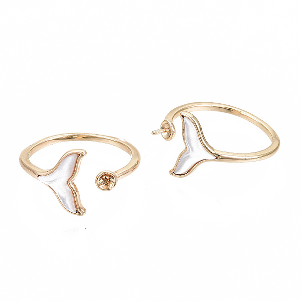 

PandaHall Brass Peg Bails Cuff Finger Ring Settings, for Half Drilled Bead, with Shell, Nickel Free, Mermaid Fishtail, Real 18K Gold Plated..., White