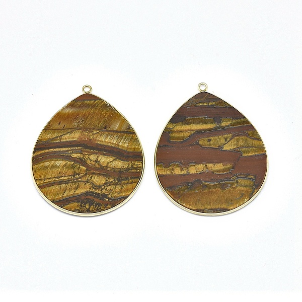 

PandaHall Natural Tiger Eye Pendants, with Brass Findings, teardrop, Golden, 41~41.5x32x2mm, Hole: 1.5mm Tiger Eye Teardrop