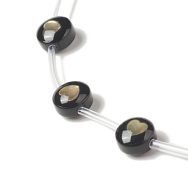 

PandaHall Handmade Lampwork Beads Strands, with Golden Tone Brass Findings & Enamel, Flat Round, Black, Heart Pattern, 8x5.5mm, Hole: 1mm...
