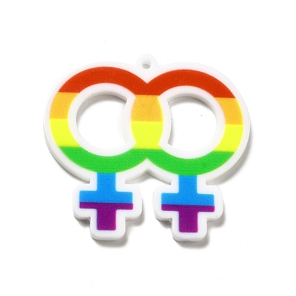 

PandaHall Pride Style Printed Acrylic Rainbow Pendants, Sign Pattern, 36x38.5x2.5mm, Hole: 1.6mm Acrylic Symbol