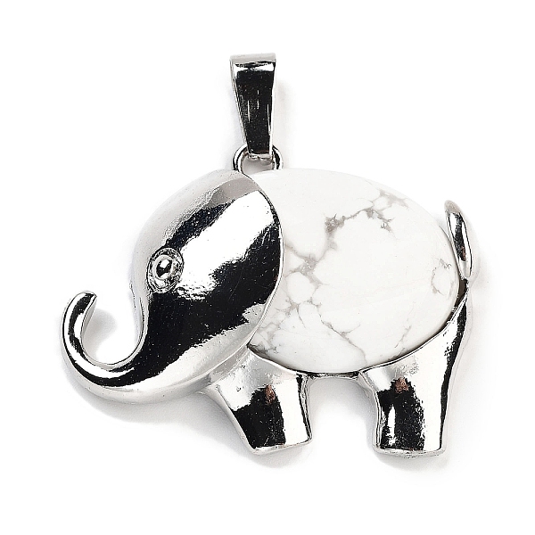 

PandaHall Natural Howlite Pendants, Elephant Charms with Alloy Findings, Platinum, 29x37~37.5x9.5~10mm, Hole: 3x9mm Howlite Elephant