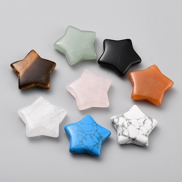 PandaHall Natural & Synthetic Mixed Gemstone Beads, No Hole, Star, 31x30.5x8~8.5mm Mixed Stone Star