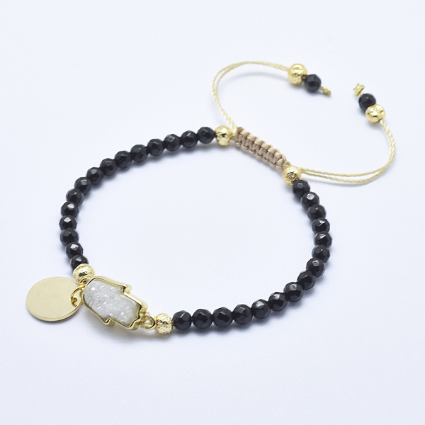 

PandaHall Natural Black Tourmaline Braided Bead Bracelets, with Electroplated Natural Lava Rock Beads, Druzy Crystal, Nylon Cord and Brass...