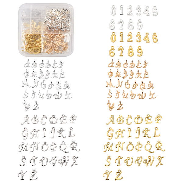 PandaHall Alloy Pendants, Cadmium Free & Lead Free, Number & Alphabet, Mixed Color, 8 Sets Alloy Mixed Shapes