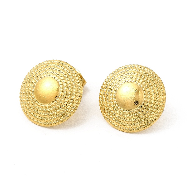 

PandaHall Ion Plating(IP) 304 Stainless Steel Stud Earrings, with Vertical Loops, Flat Round, Real 18K Gold Plated, 15.5mm, Hole: 3mm, Pin...