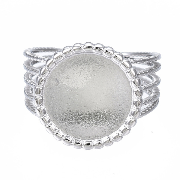 

PandaHall 304 Stainless Steel Open Cuff Finger Ring Cabochon Settings, Flat Round, Stainless Steel Color, US Size 7(17.3mm), Tray: 12mm 304...