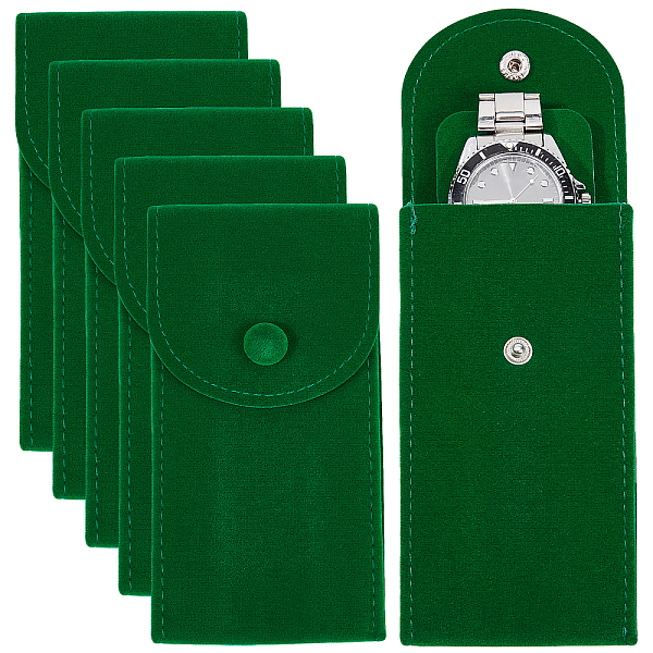 

PandaHall 6 Pcs Velvet Watch Pouch, Portable Single Watch Travel Case Watch Storage Bag Luxury Gift Bag with Snap Button for Jewelry Watch..., Green