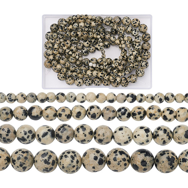 

PandaHall Yilisi 4 Strands 4 Style Natural Dalmatian Jasper Beads Strands, Round, 4~10.5mm, Hole: 0.8~1.2mm, about 36~96pcs/strand, 15.5...