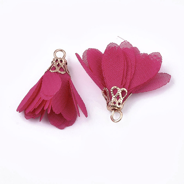 

PandaHall Chiffon Pendants, with Iron Findings, Flower, Golden, Deep Pink, 25~27x20~30mm, Hole: 2.5mm Cloth Flower Pink