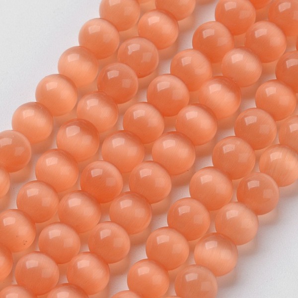 

PandaHall Cat Eye Beads, Round, Light Salmon, 8mm, Hole: 1mm, about 49pcs/strand, 15.5 inch Glass Round Red