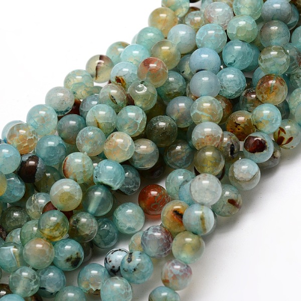 

PandaHall Dyed Natural Agate Round Beads Strands, Aqua, 10mm, Hole: 1mm, about 38pcs/strand, 14.5 inch Crackle Agate Round Cyan