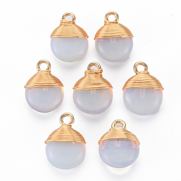 

PandaHall Opalite Pendants, with Golden Brass Findings and Iron Loop, Flat Round, 14x10.5x5.5mm, Hole: 1.8mm Opalite Flat Round