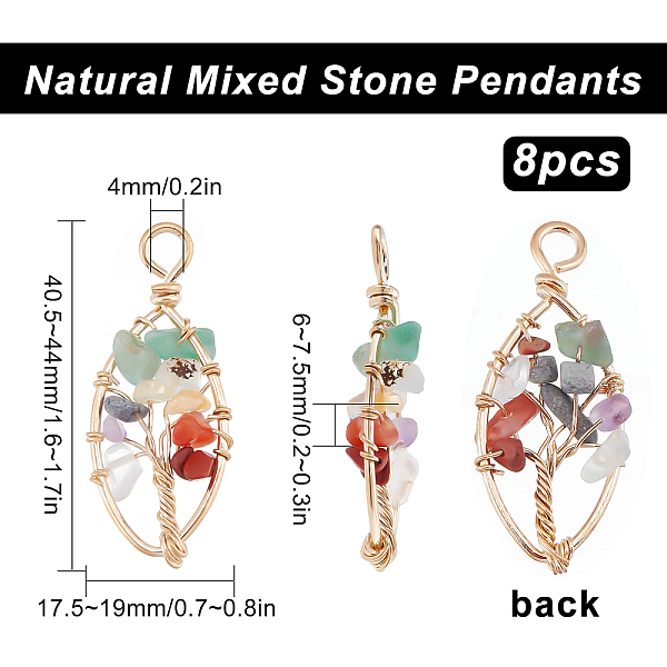 

PandaHall SUNNYCLUE 1 Box 8 Pcs Natural Chakra Gemstone Charms Large Tree of Life Wrapped Crystal Pendants Stone Charms for Jewellery Making...