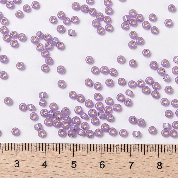 

PandaHall MIYUKI Round Rocailles Beads, Japanese Seed Beads, 8/0, (RR574) Dyed Lilac Silverlined Alabaster, 3mm, Hole: 1mm, about..., Purple