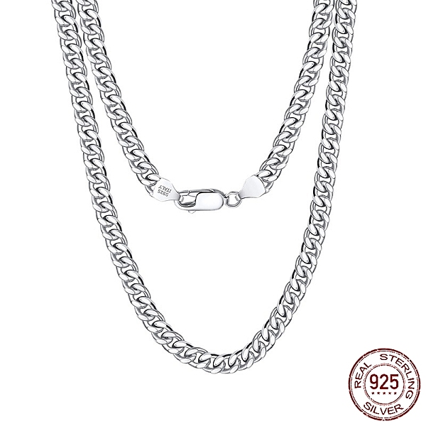 PandaHall Rhodium Plated 925 Sterling Silver Cuban Link Chain Necklace, Diamond Cut Chains Necklace, with S925 Stamp, Real Platinum Plated...