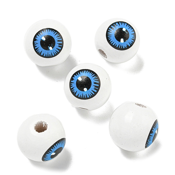 

PandaHall Printed Wood European Beads, Eyeball Round Beads, Dodger Blue, 15.5~16mm, Hole: 4~4.5mm Wood Round
