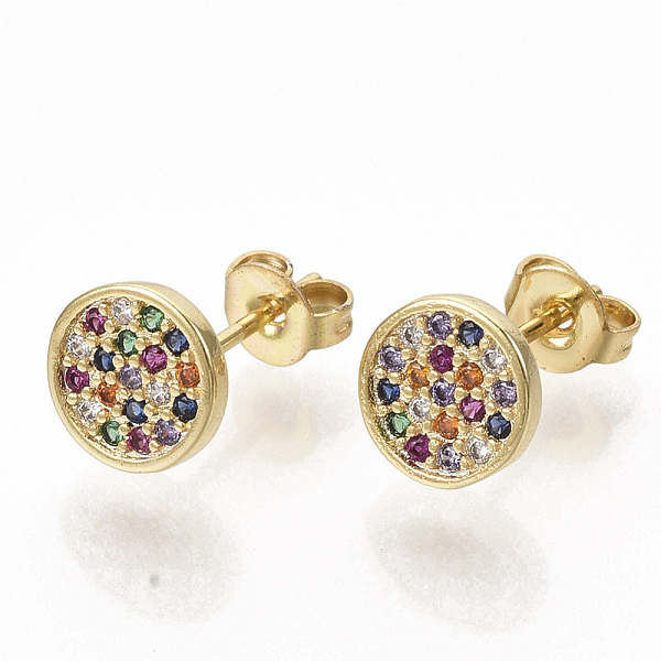 

PandaHall Brass Micro Pave Colorful Cubic Zirconia Stud Earrings, with Earring Backs, Flat Round, Real 16K Gold Plated, Real 18K Gold Plated...
