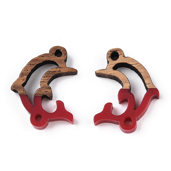 

PandaHall Opaque Resin & Walnut Wood Connector Charms, Dolphin Links, FireBrick, 14x18.5x3mm, Hole: 1.5mm Resin+Wood Dolphin Red