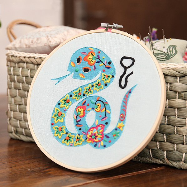 

PandaHall DIY Snake Pattern Embroidery Kits, Including Printed Cotton Fabric, Embroidery Thread & Needles, Bamboo Embroidery Hoops, Dark...