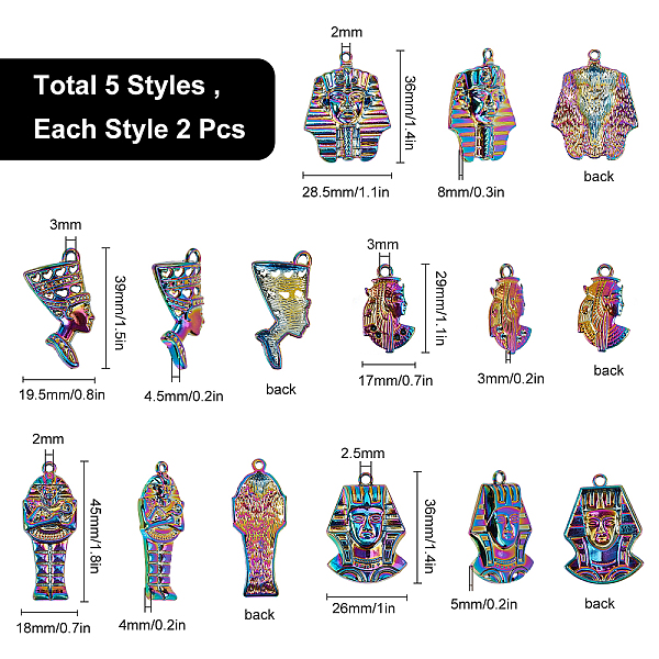 

PandaHall SUNNYCLUE 10Pcs 5 Styles Alloy Pendants, Cadmium Free & Lead Free, Mixed Shapes, Rainbow Color, 2pcs/style Alloy Mixed Shapes