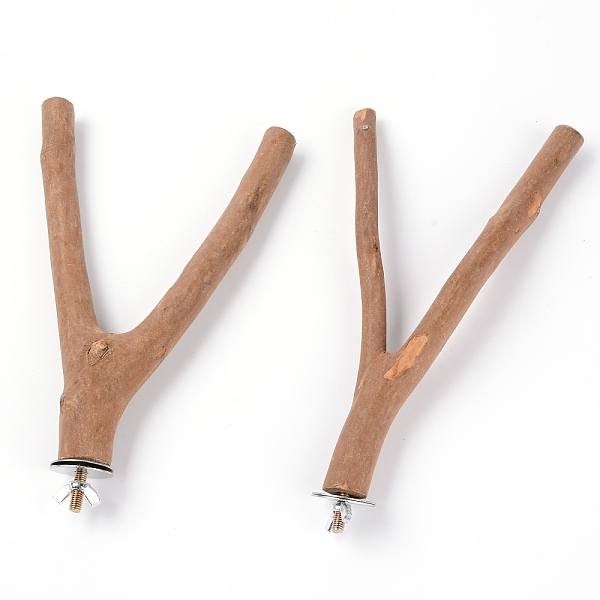 

PandaHall Wooden Twigs Paw Grinding Standing Climbing Toy Cage Accessories, with Iron Findings, for Small and Medium Parrots, Y Shaped, Tan..., Orange