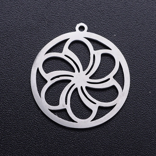 

PandaHall 201 Stainless Steel Pendants, Ring with Flower, Stainless Steel Color, 21.5x20x1mm, Hole: 1.2mm 201 Stainless Steel Flower