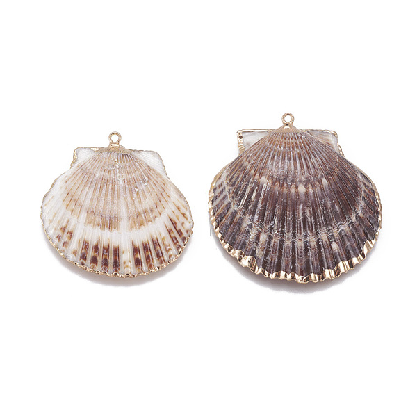 

PandaHall Electroplate Shell Pendants, with Brass Findings, Shell, Golden, 40~51x41~48x7~10mm, Hole: 2mm Shell Shell Shape