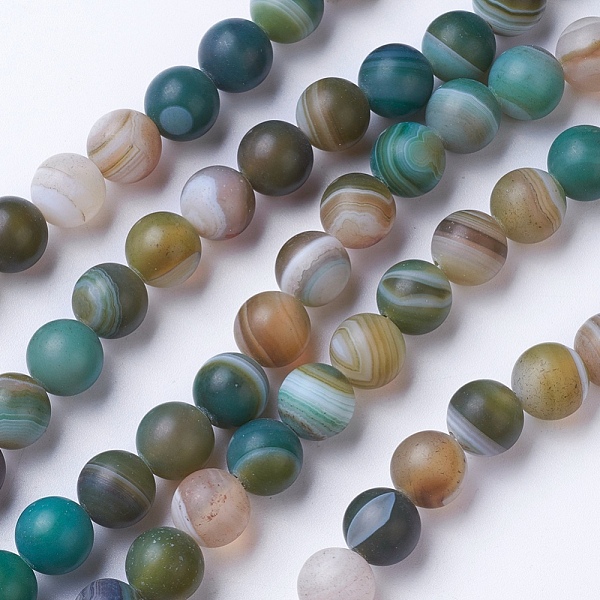 

PandaHall Natural Grade A Striped Agate/Banded Agate Beads Strands, Dyed & Heated, Frosted, Round, Colorful, 8~8.5mm, Hole: 1.2mm, about...