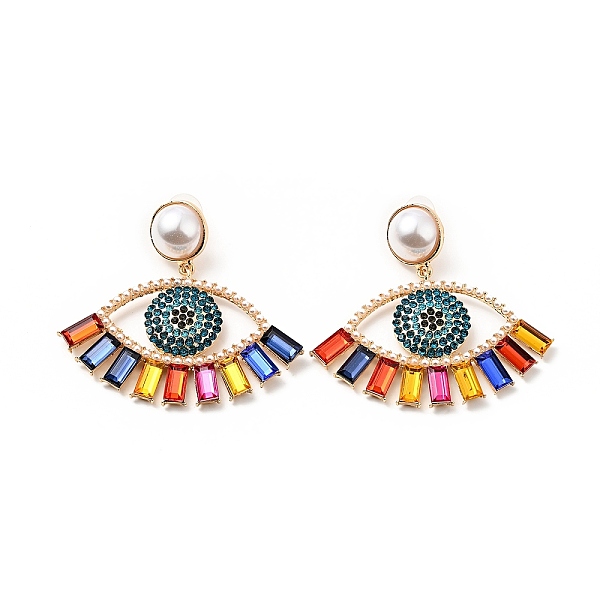 

PandaHall Rhinestone Evil Eye Dangle Stud Earrings with Acrylic Pearl Beaded, Light Gold Plated Alloy Long Drop Earrings for Women, Colorful..., Multicolor