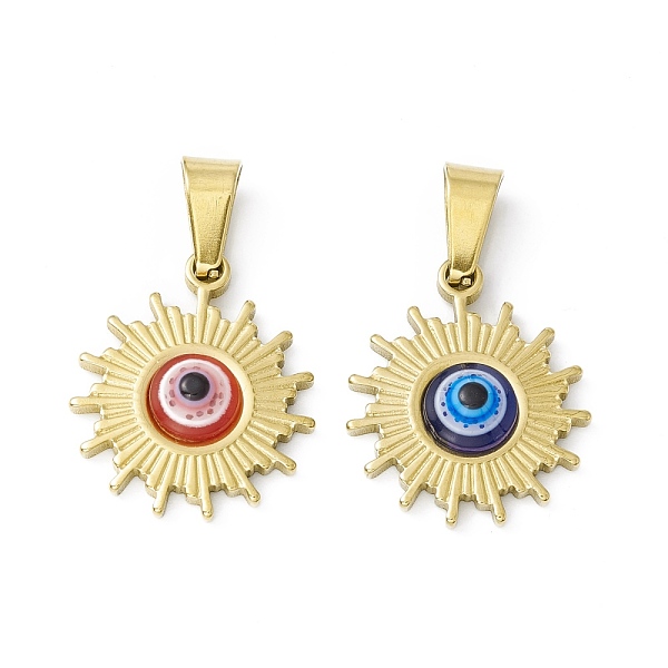 

PandaHall Vacuum Plating 304 Stainless Steel Resin Pendants, Golden, Sun Charms with Evil Eye, Mixed Color, 19x16x4mm, Hole: 6.5x3mm..., Multicolor