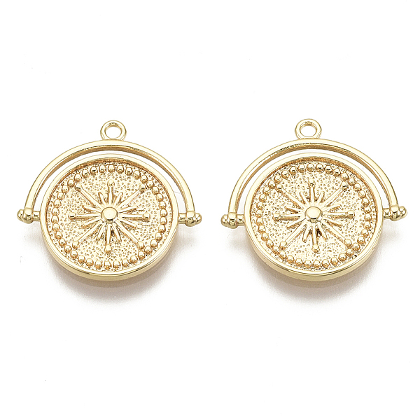 

PandaHall Brass Pendants, Flat Round with Sun, Nickel Free, Real 18K Gold Plated, 16.5x17x1.5mm, Hole: 1.2mm Brass Flat Round