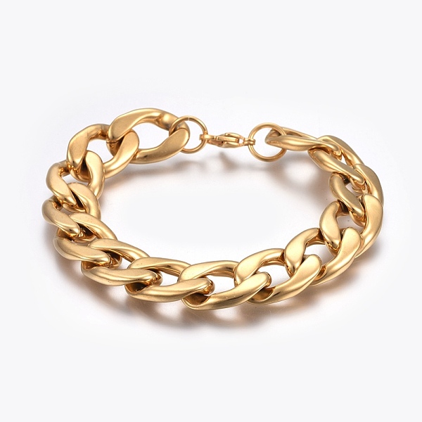 

PandaHall Ion Plating(IP) 304 Stainless Steel Curb Chain Bracelets, with Lobster Claw Clasps, Golden, 8-5/8 inch(22cm), Links: 22x15x4mm 304...