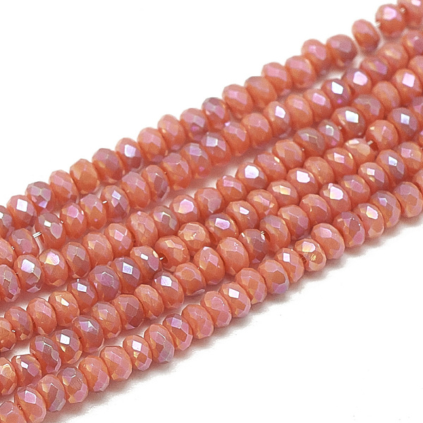 

PandaHall Electroplate Opaque Solid Color Glass Beads Strands, Faceted, Rondelle, Dark Salmon, 2.5x1.5mm, Hole: 0.8mm, about..., Red