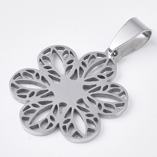 

PandaHall 201 Stainless Steel Pendants, Filigree Pendants, with Random Size Snap on Bails, Flower, Stainless Steel Color, 27.5x23x1.5mm...