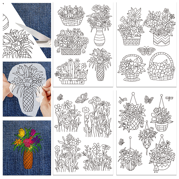 

PandaHall 4 Sheets 11.6x8.2 Inch Stick and Stitch Embroidery Patterns, Non-woven Fabrics Water Soluble Embroidery Stabilizers, Flower...
