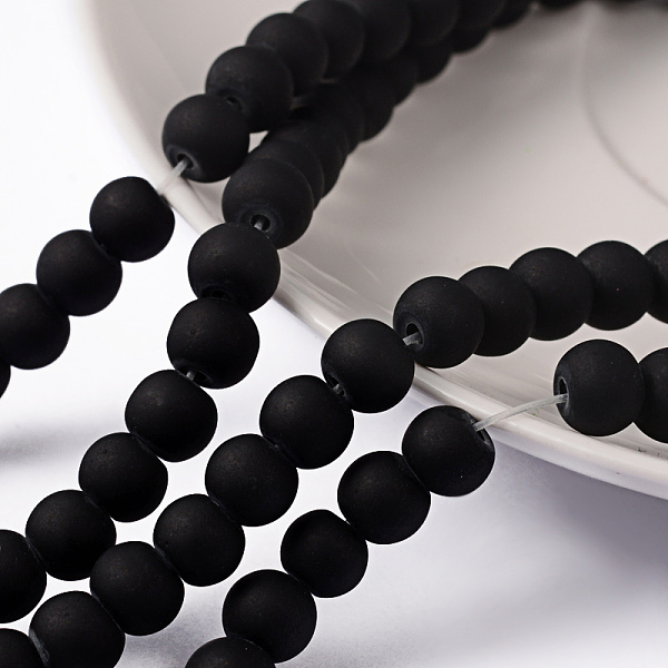 

PandaHall Transparent Glass Bead Strands, Frosted, Round, Black, 6mm, Hole: 1.3~1.6mm, about 140pcs/strand, 31.4 inch Glass Round Black