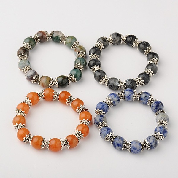 Natural Gemstone Round Bead Stretch Bracelets